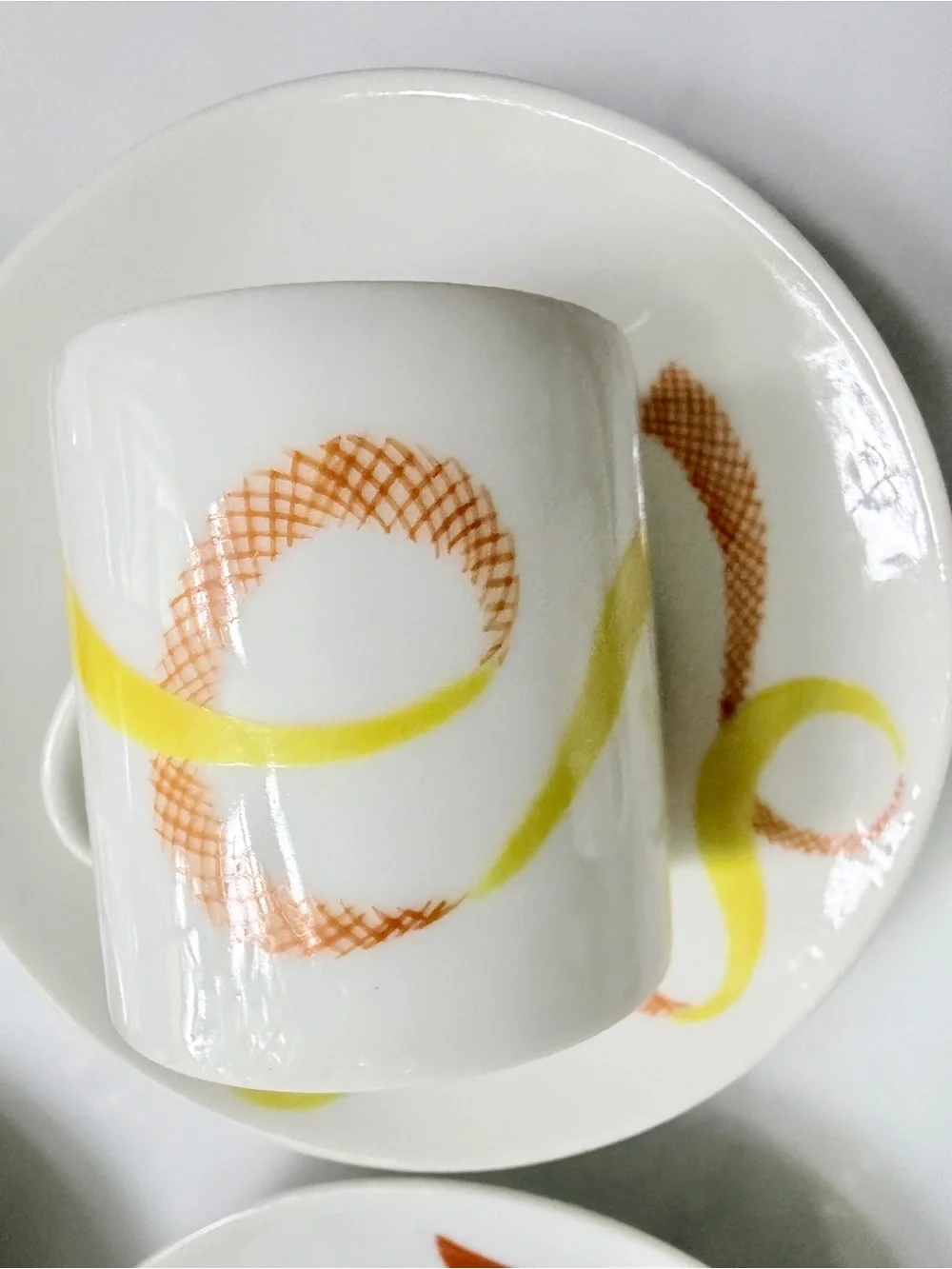 Vintage Limoges Porcelain Espresso Demitasse Cup Saucer dancing ribbons 2 Set